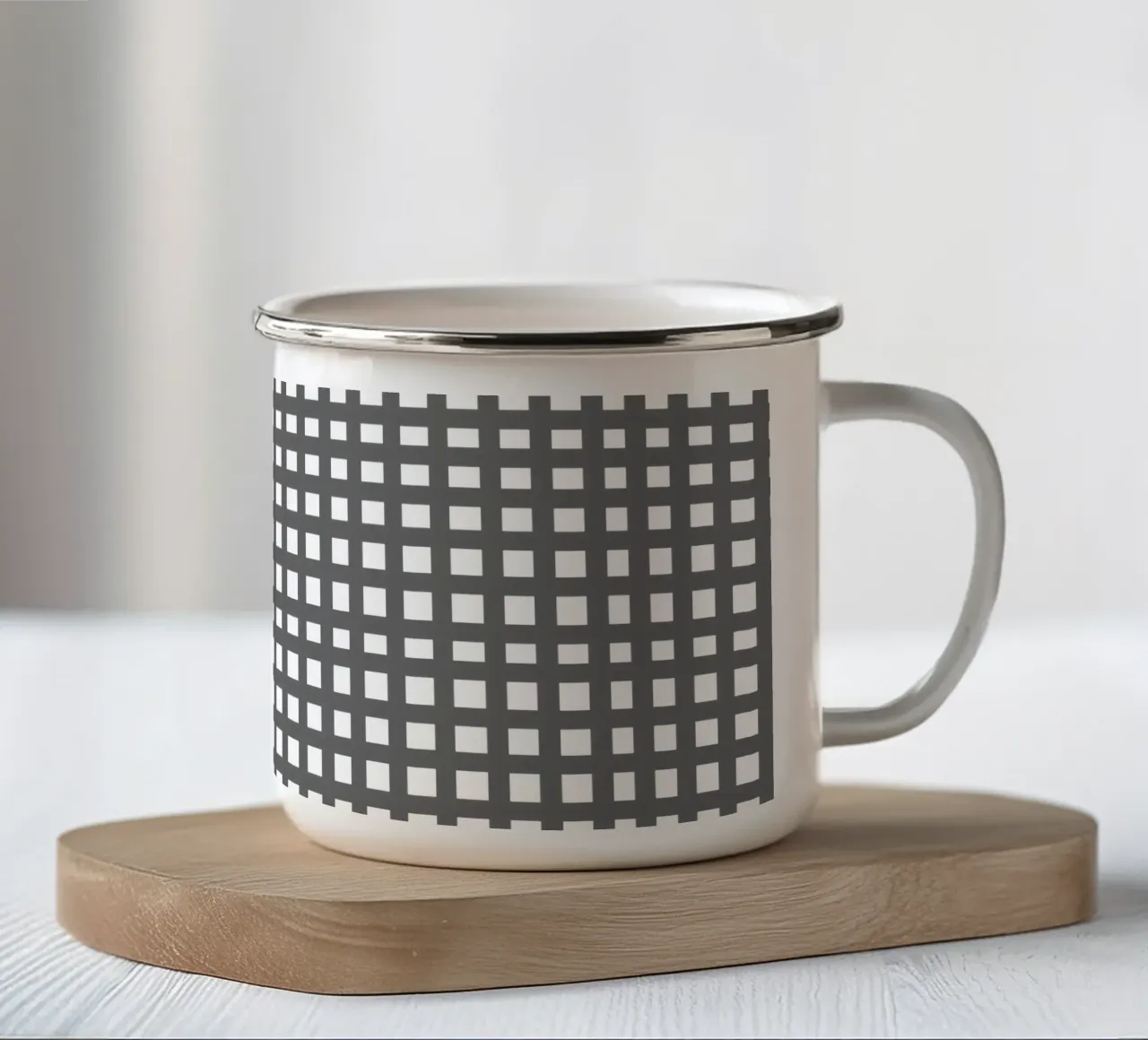 Grey square mesh grid Emaille Tasse von baobabprintstore