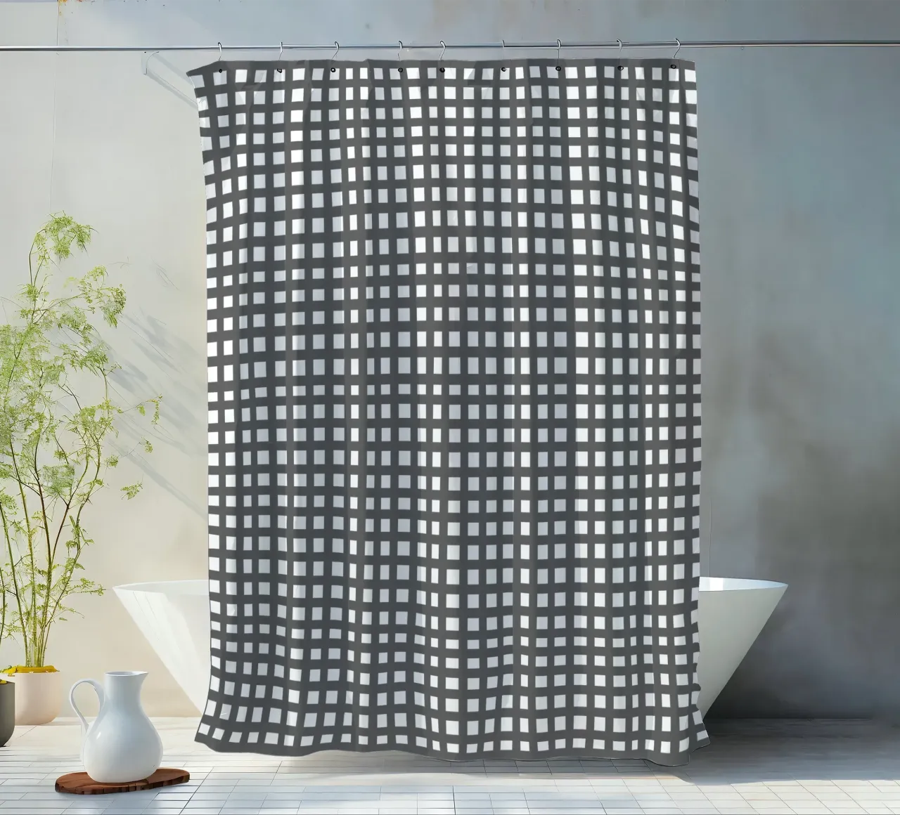 Grey square mesh grid tenda da doccia da baobabprintstore