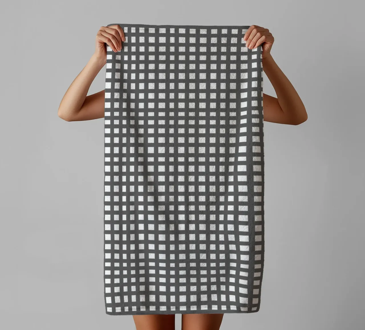 Grey square mesh grid Handtuch von baobabprintstore