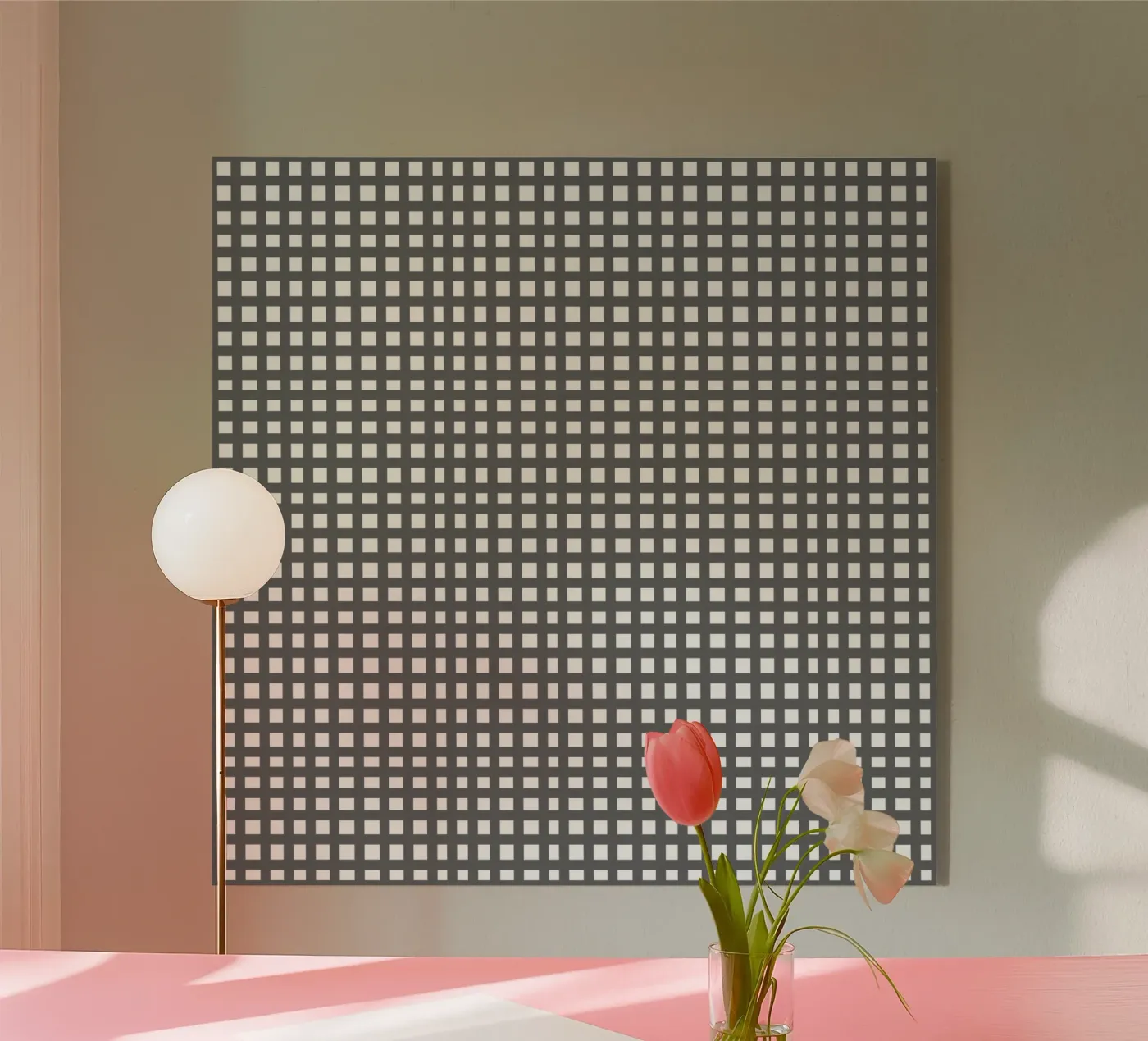Grey square mesh grid acryl van baobabprintstore