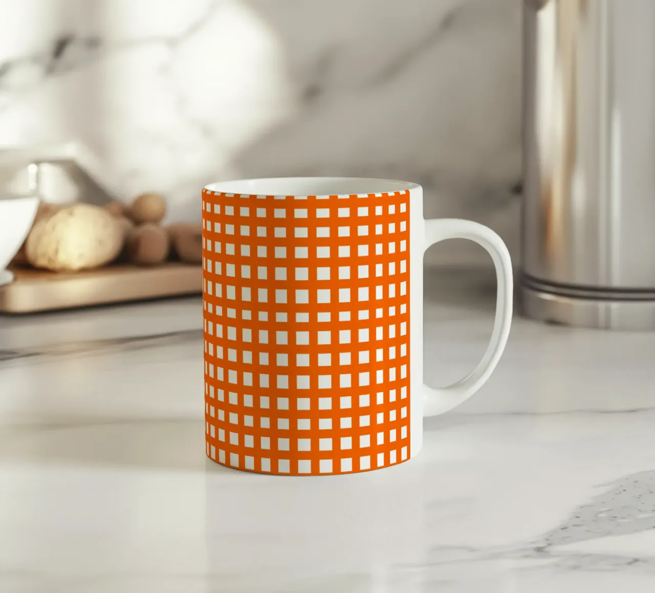Orange square mesh grid Keramik Tasse von baobabprintstore