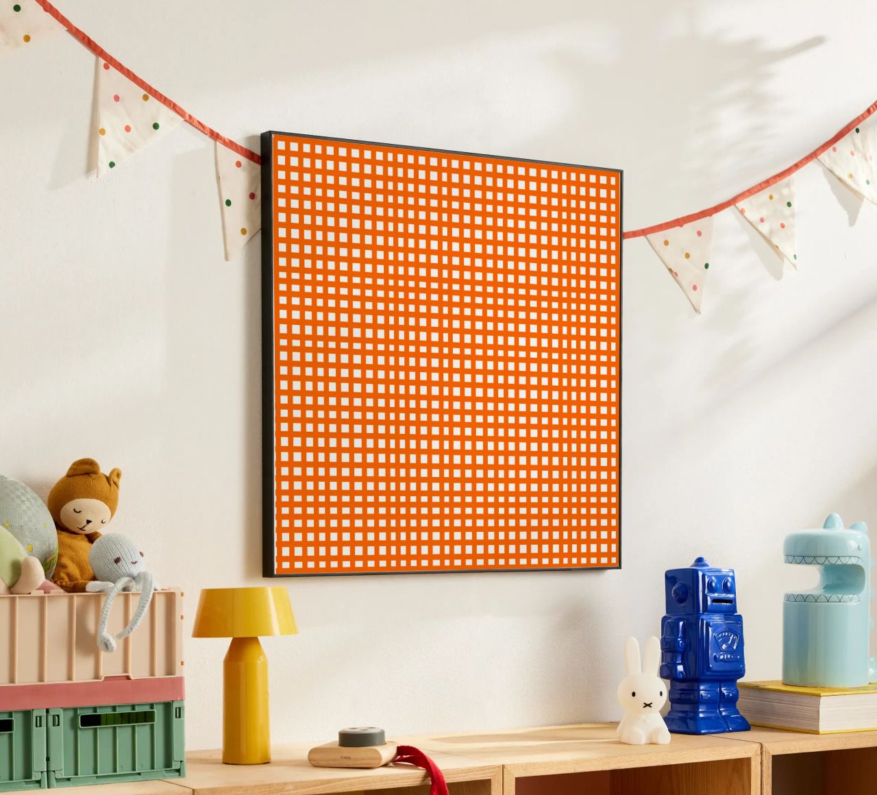 Orange square mesh grid alluminio dibond da baobabprintstore