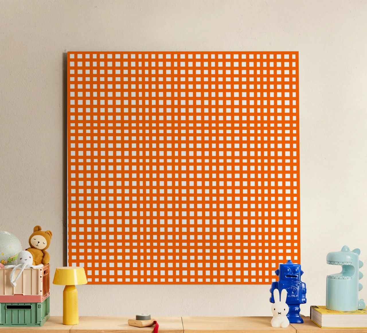 Orange square mesh grid alluminio dibond da baobabprintstore