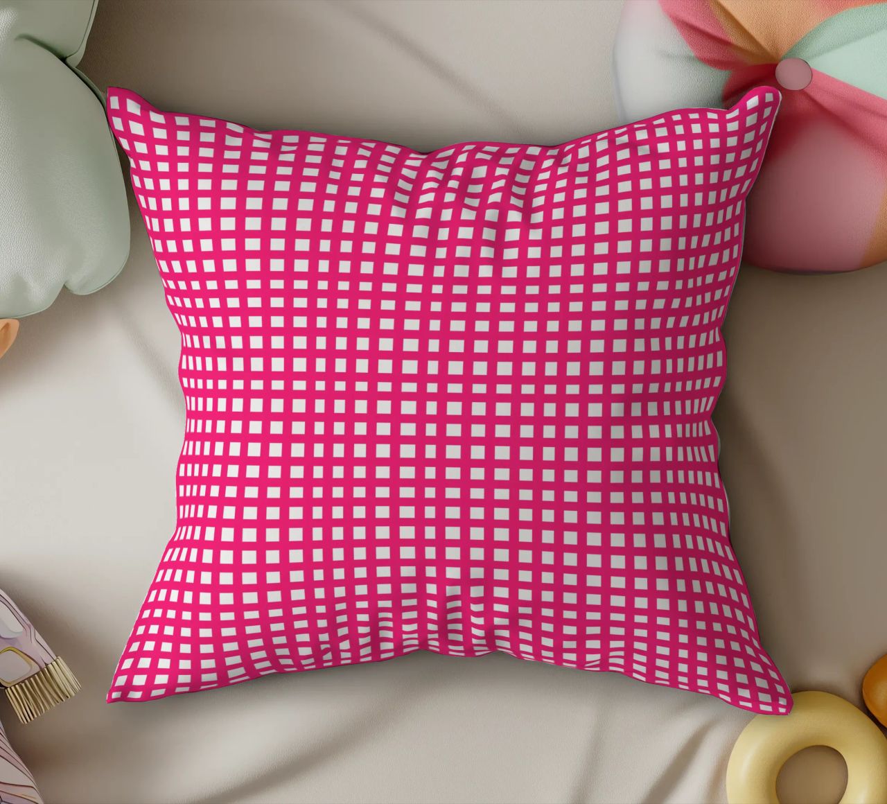 Pink square mesh grid cuscino da baobabprintstore