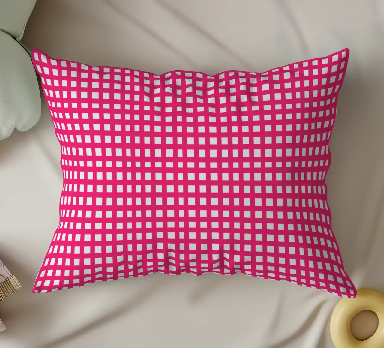 Pink square mesh grid Kissen von baobabprintstore