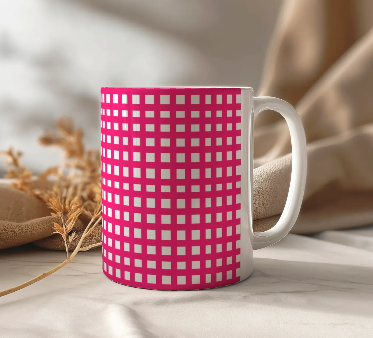 Pink square mesh grid Keramik Tasse von baobabprintstore