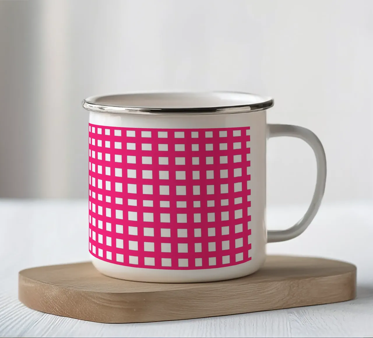 Pink square mesh grid Emaille Tasse von baobabprintstore