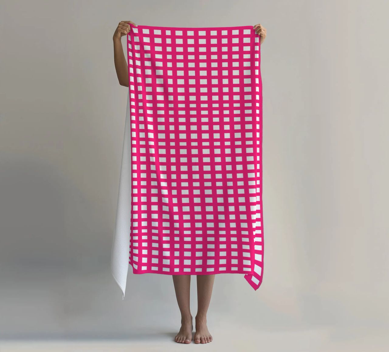 Pink square mesh grid telo mare da baobabprintstore