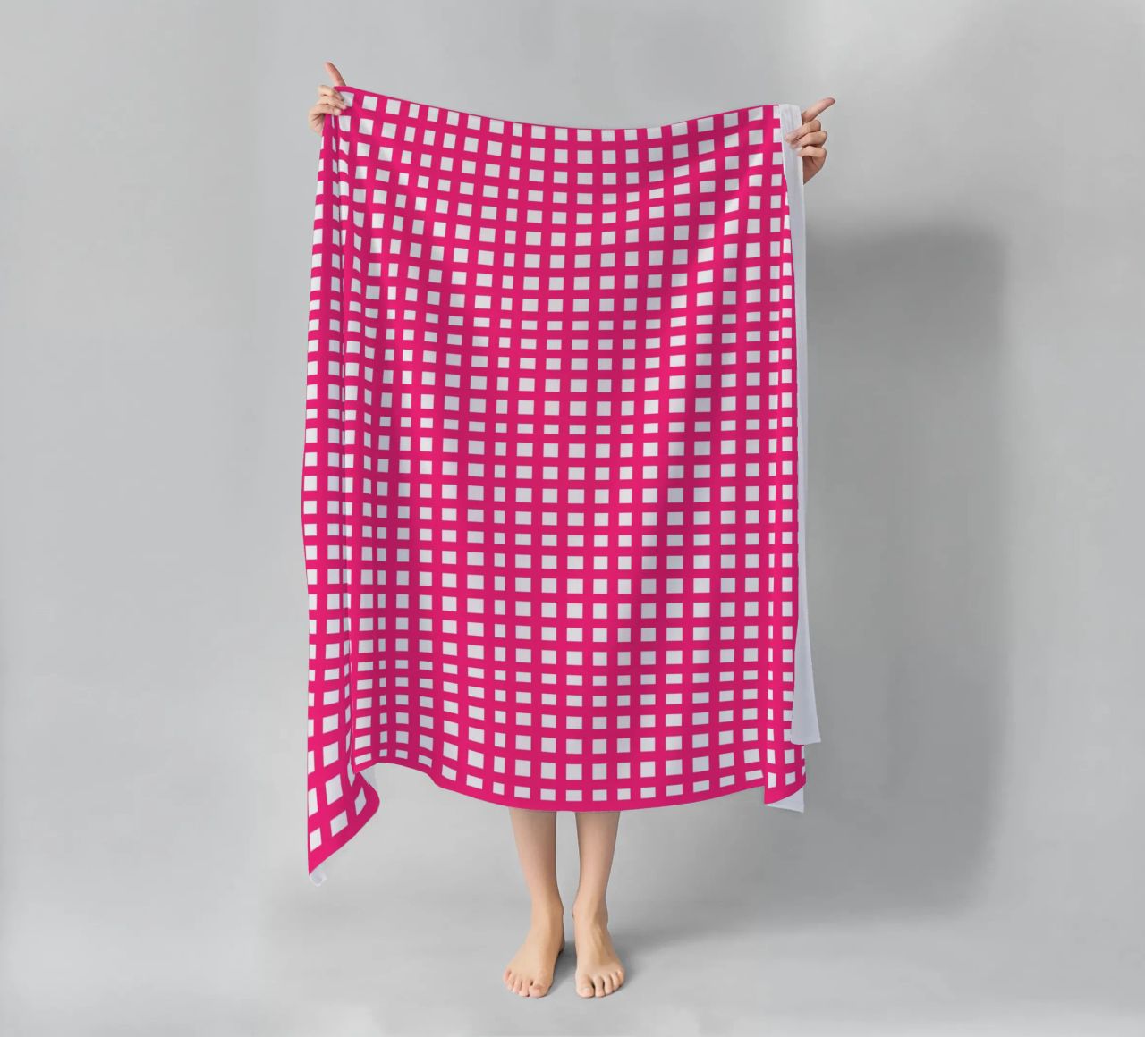 Pink square mesh grid telo mare da baobabprintstore