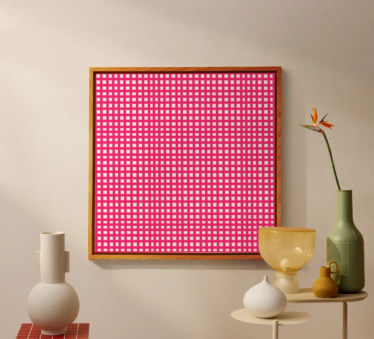 Pink square mesh grid Acryl-Glas von baobabprintstore