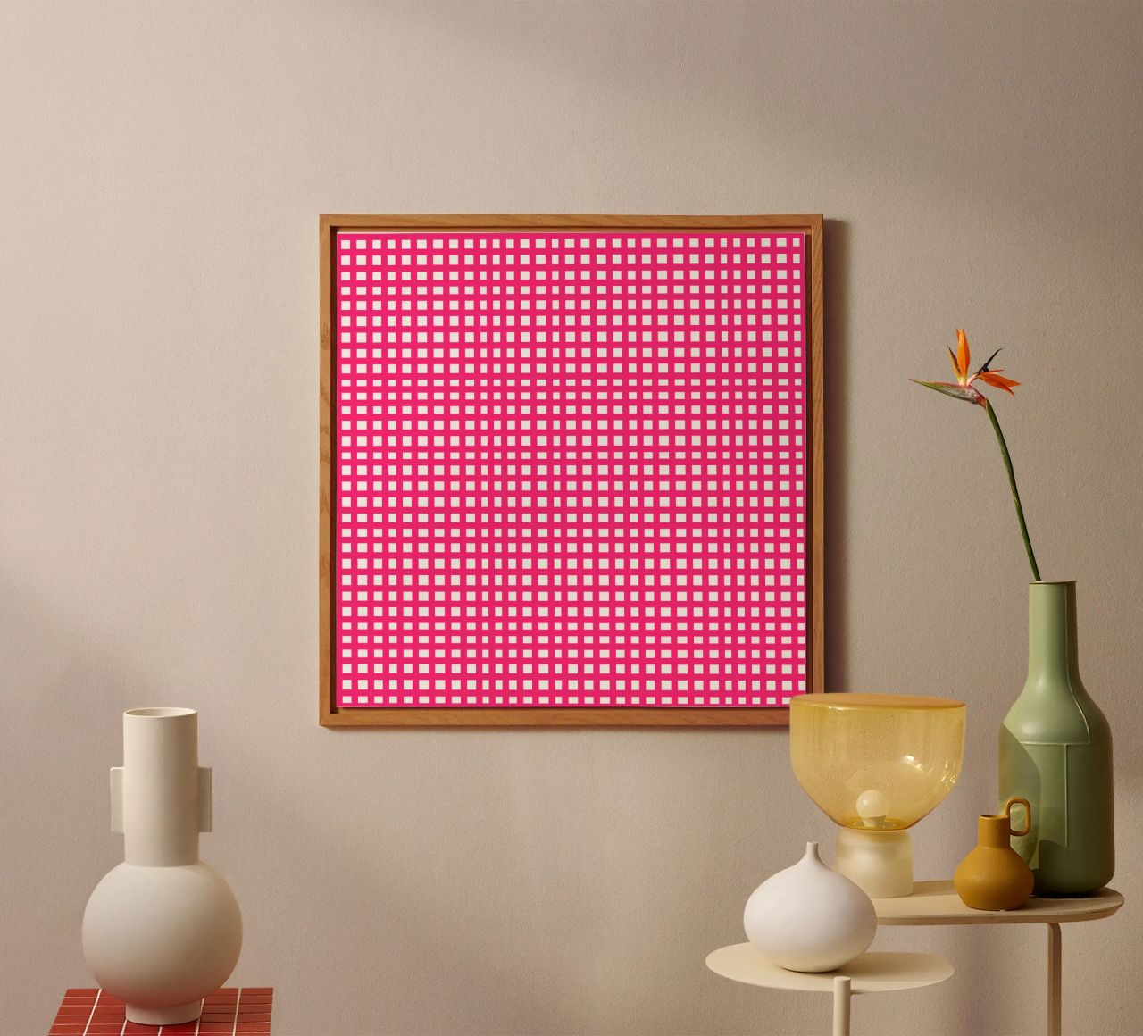 Pink square mesh grid alluminio dibond da baobabprintstore