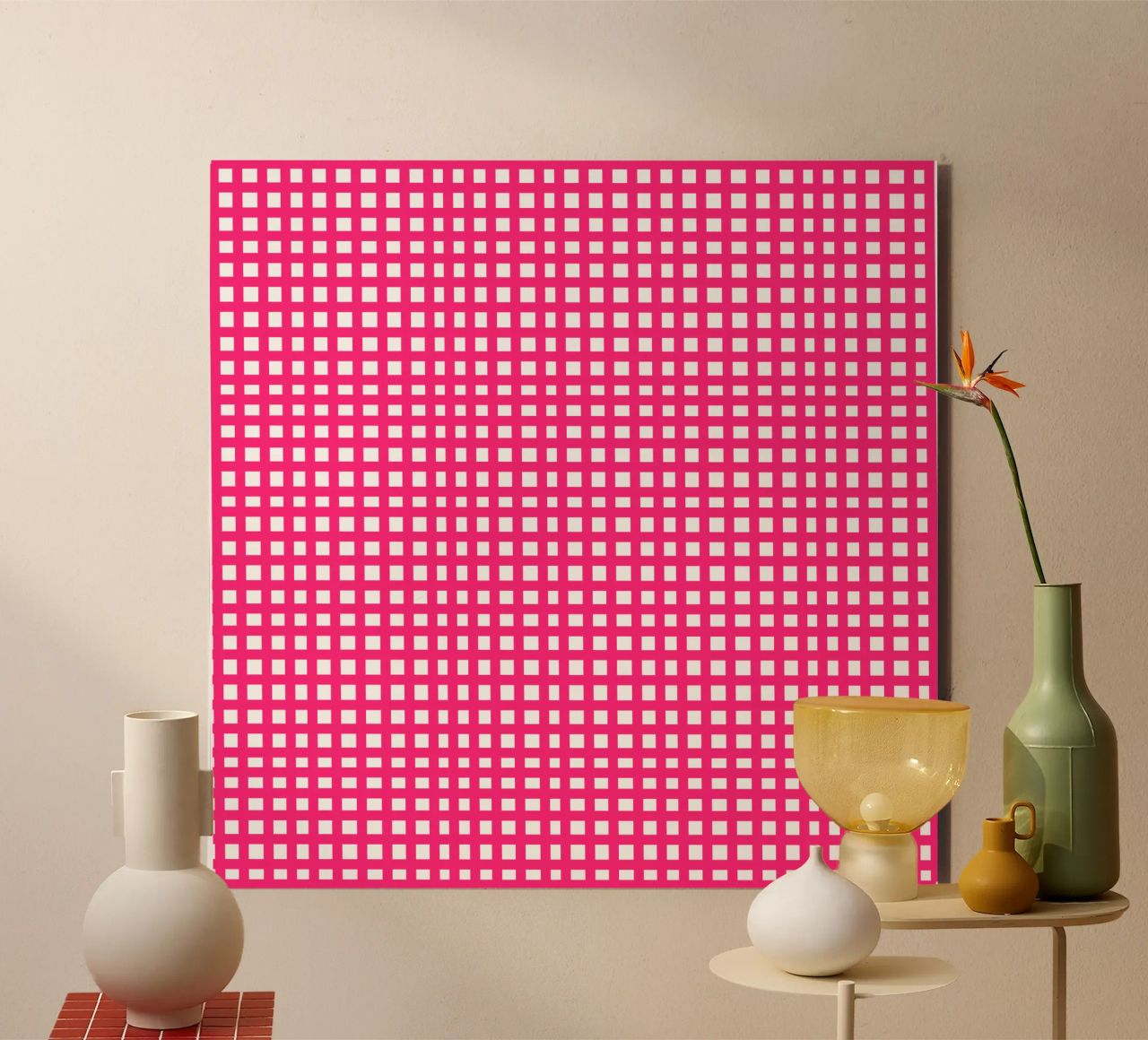 Pink square mesh grid alluminio dibond da baobabprintstore