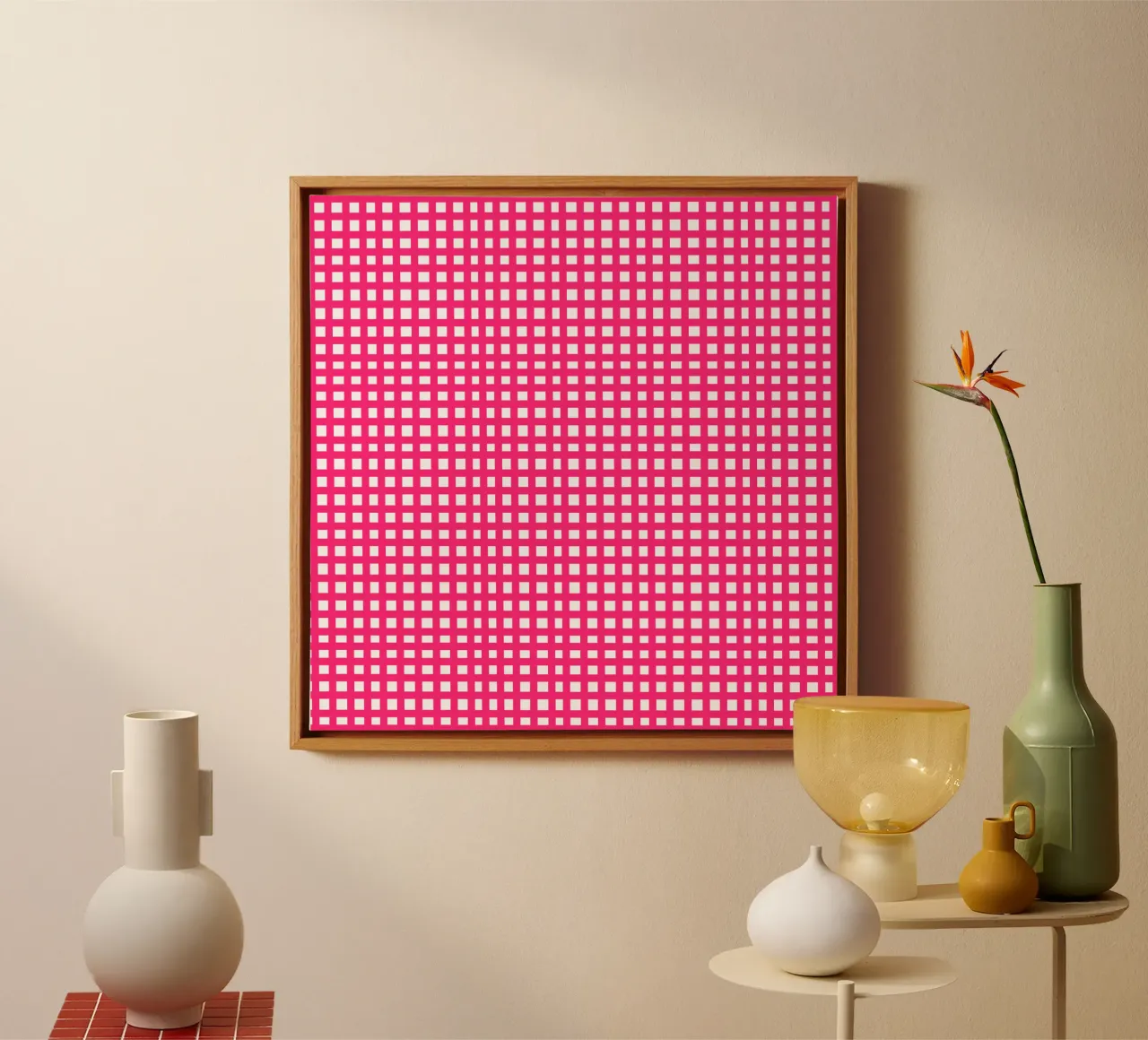 Pink square mesh grid tela da baobabprintstore