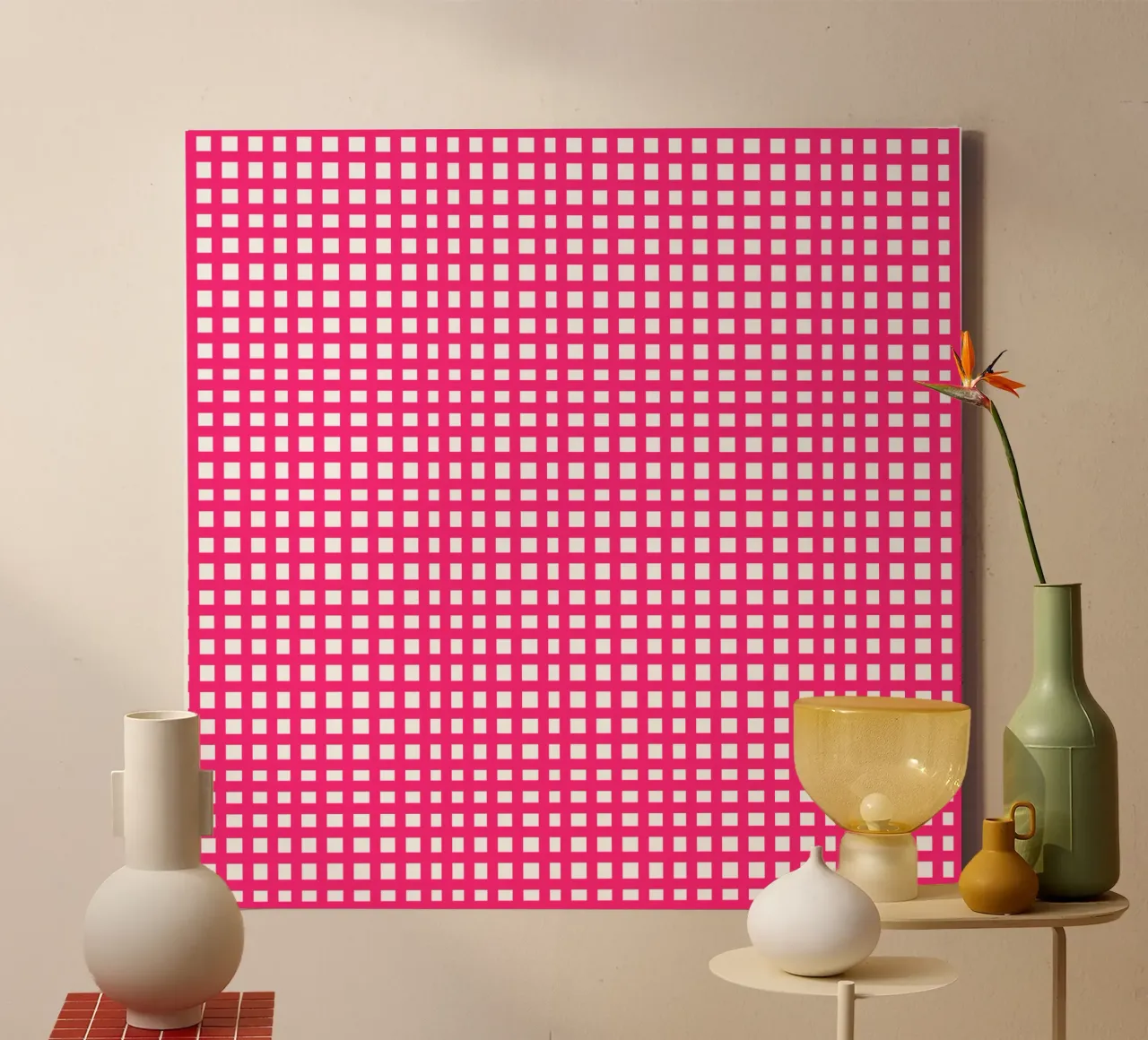 Pink square mesh grid tela da baobabprintstore