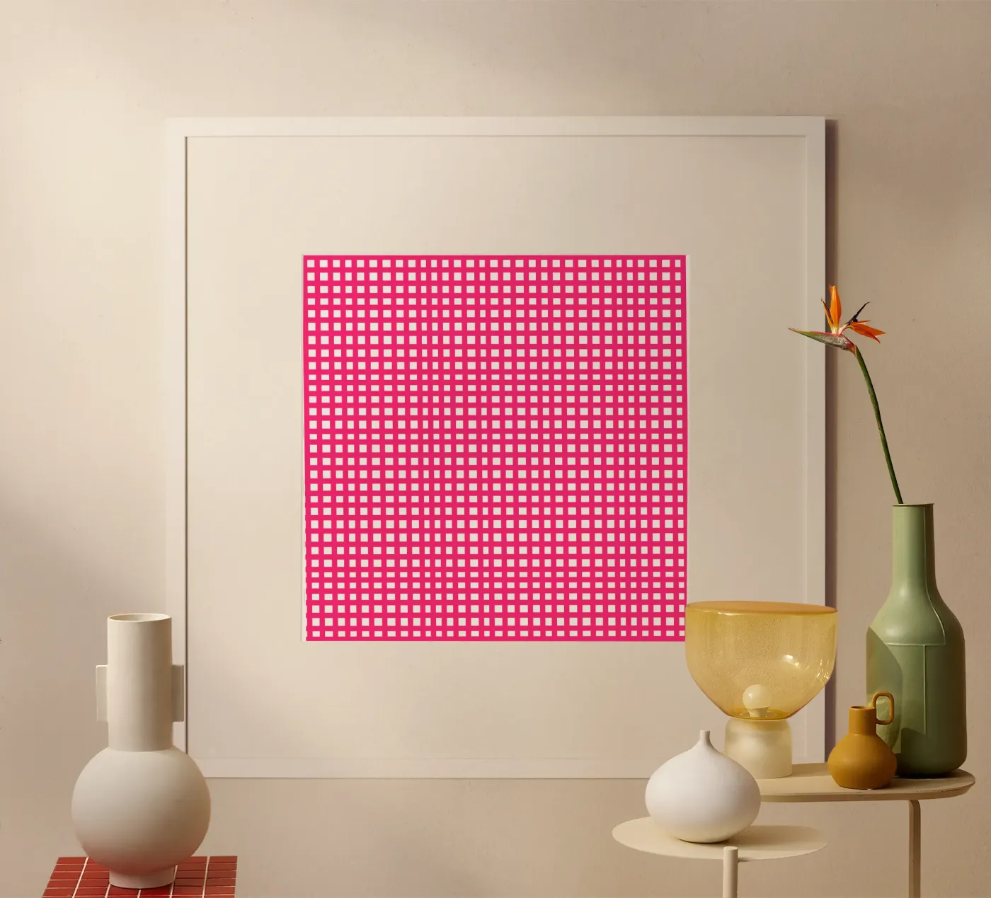 Pink square mesh grid poster da baobabprintstore