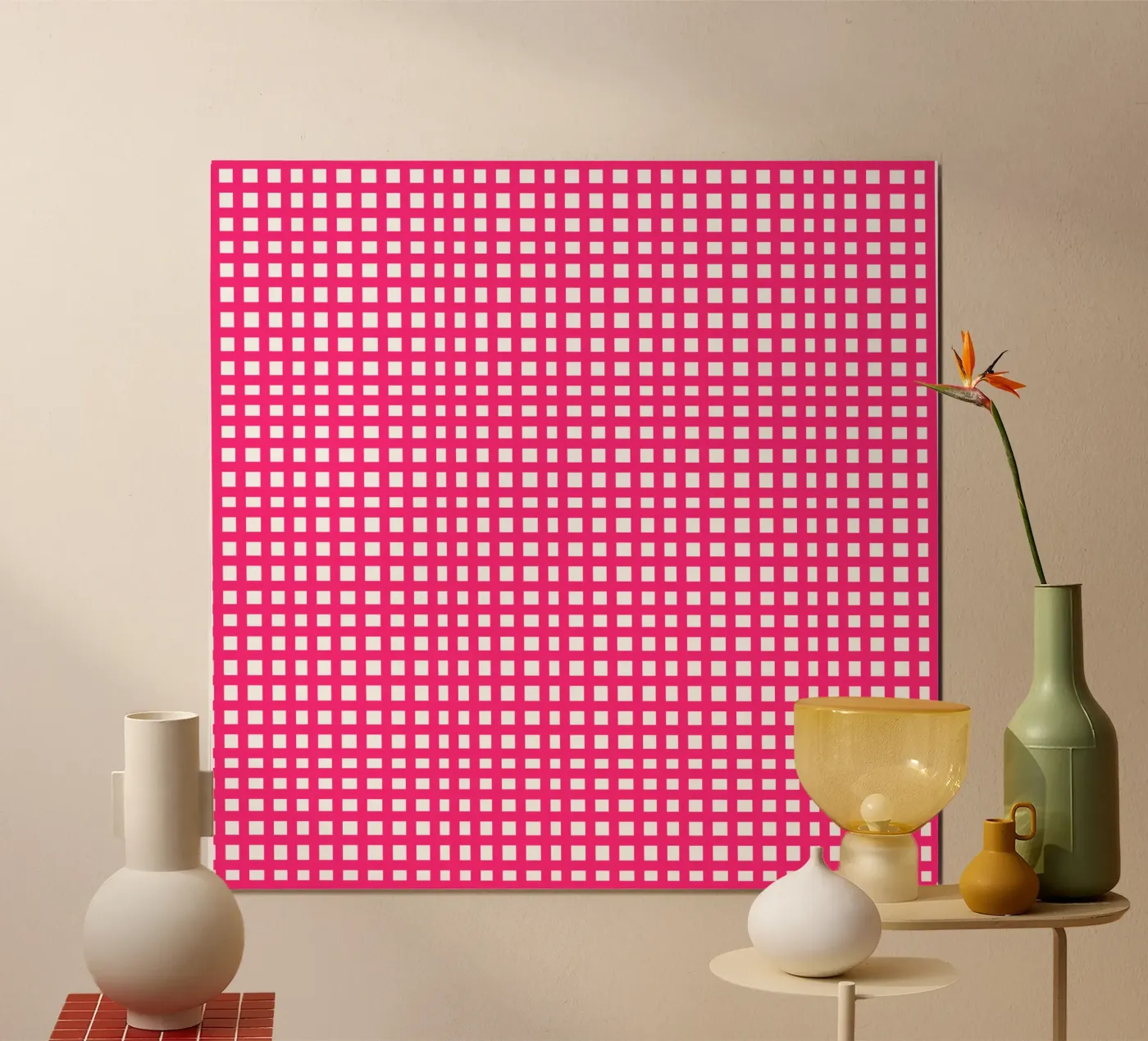Pink square mesh grid poster da baobabprintstore