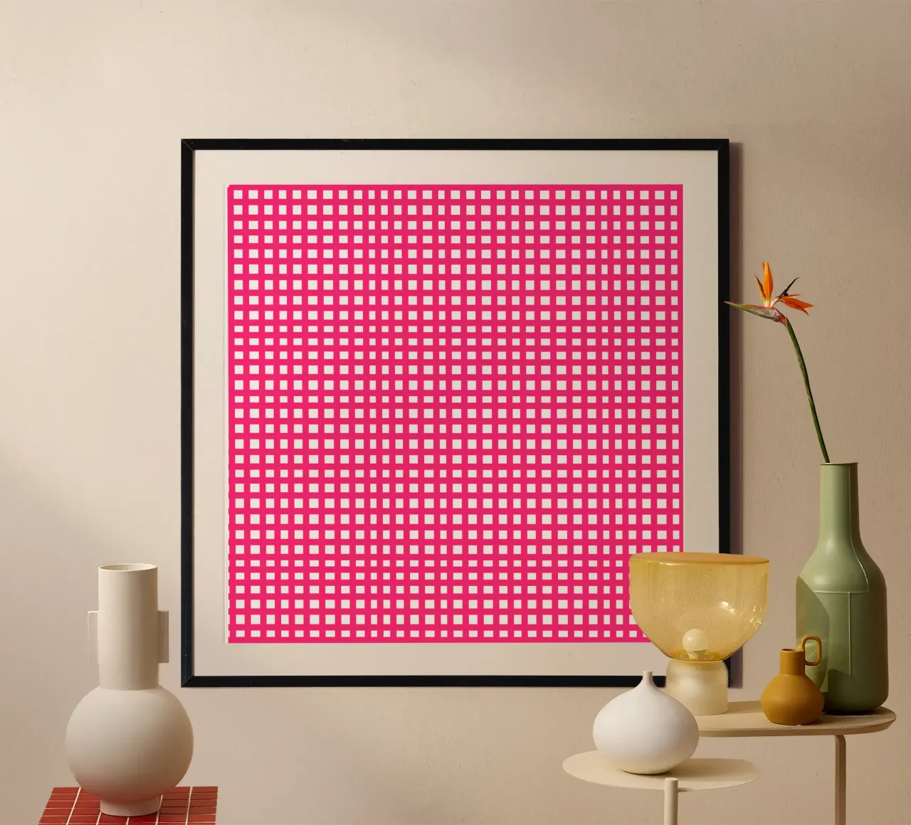 Pink square mesh grid poster da baobabprintstore