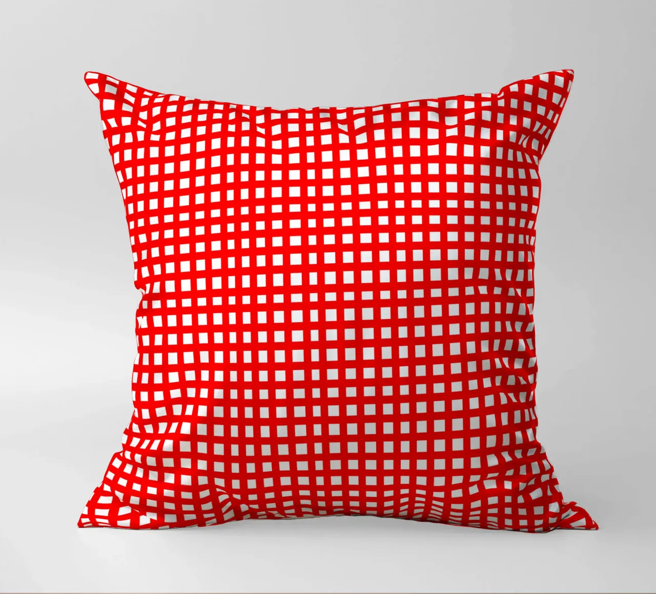 Red square mesh grid decorative cushion by baobabprintstore