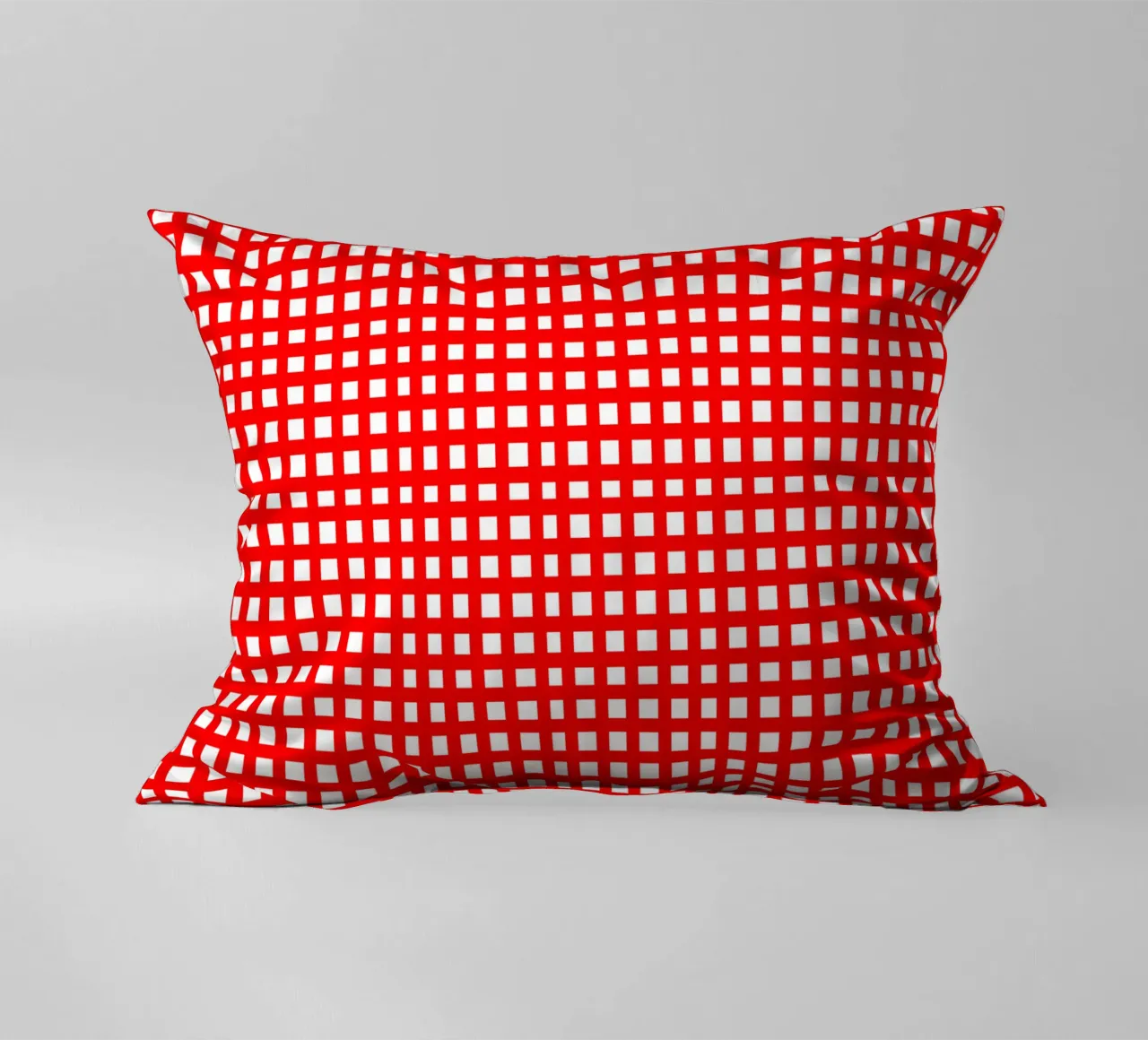 Red square mesh grid decorative cushion by baobabprintstore