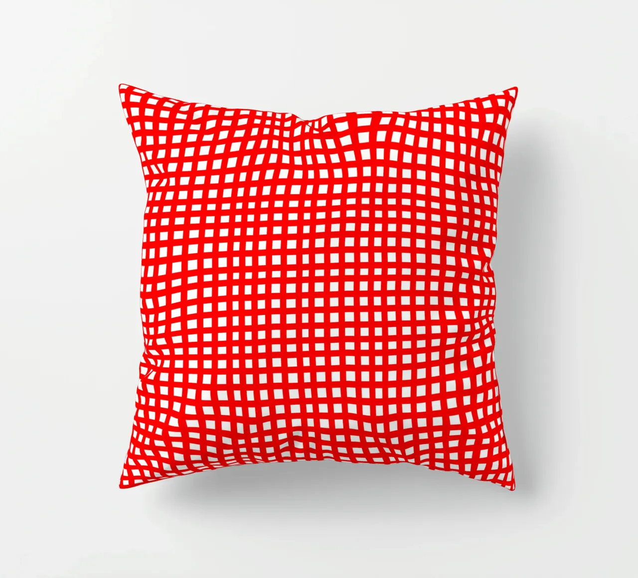 Red square mesh grid decorative cushion by baobabprintstore