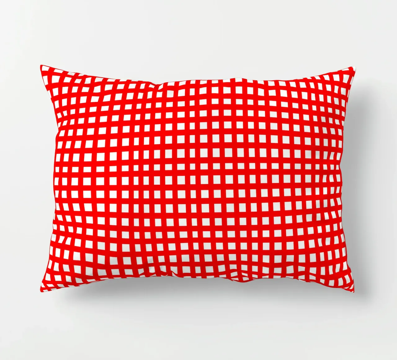 Red square mesh grid decorative cushion by baobabprintstore