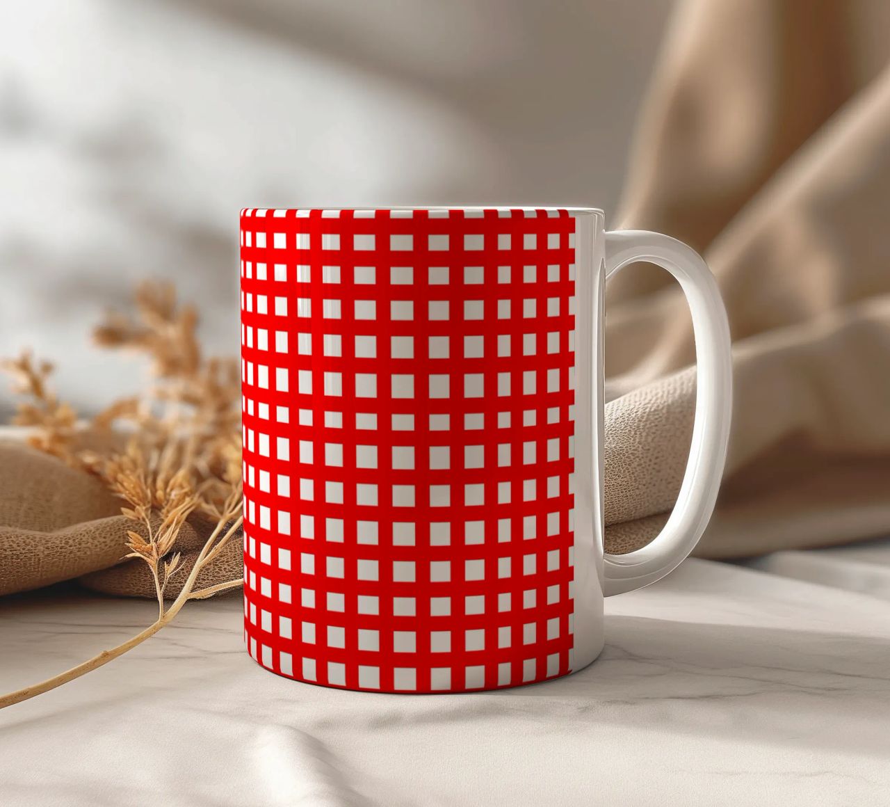 Red square mesh grid tazza in ceramica da baobabprintstore