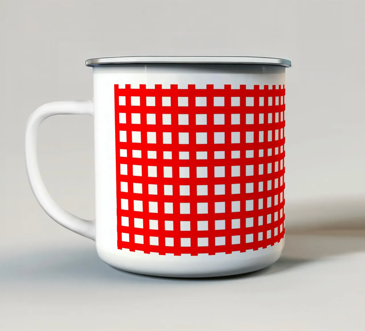 Red square mesh grid Emaille Tasse von baobabprintstore