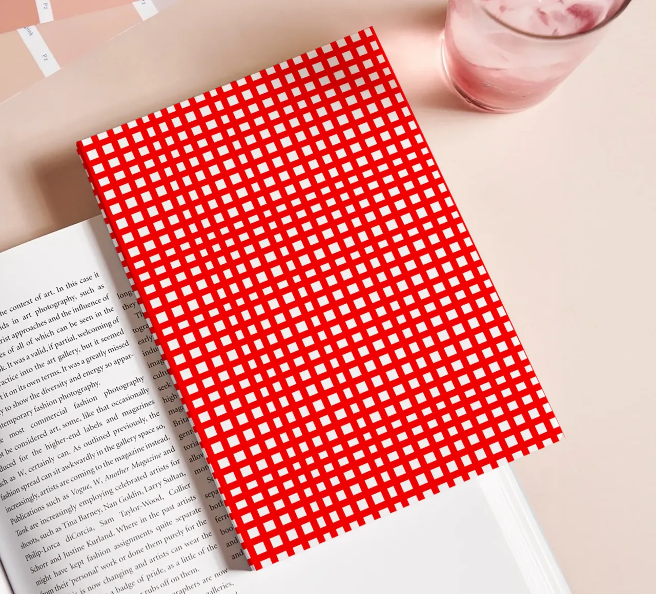Red square mesh grid notebook by baobabprintstore
