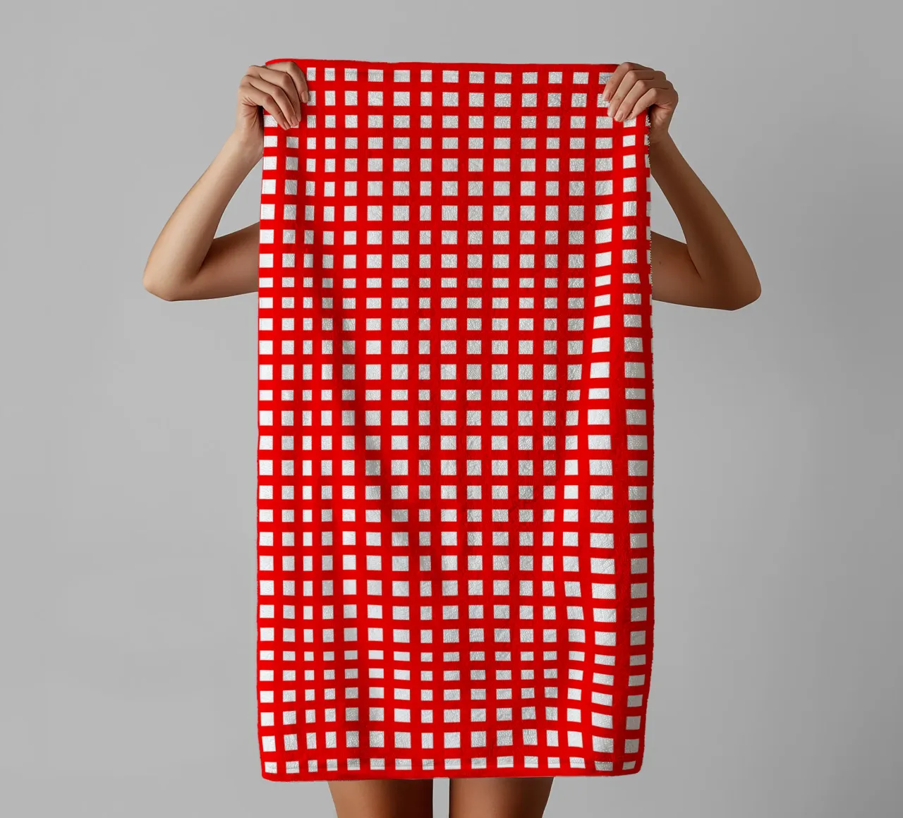 Red square mesh grid asciugamano da bagno da baobabprintstore
