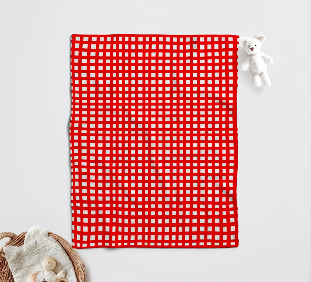 Red square mesh grid coperta in pile da baobabprintstore
