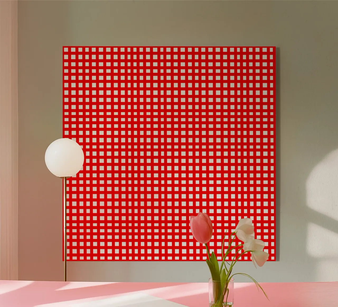 Red square mesh grid acryl van baobabprintstore