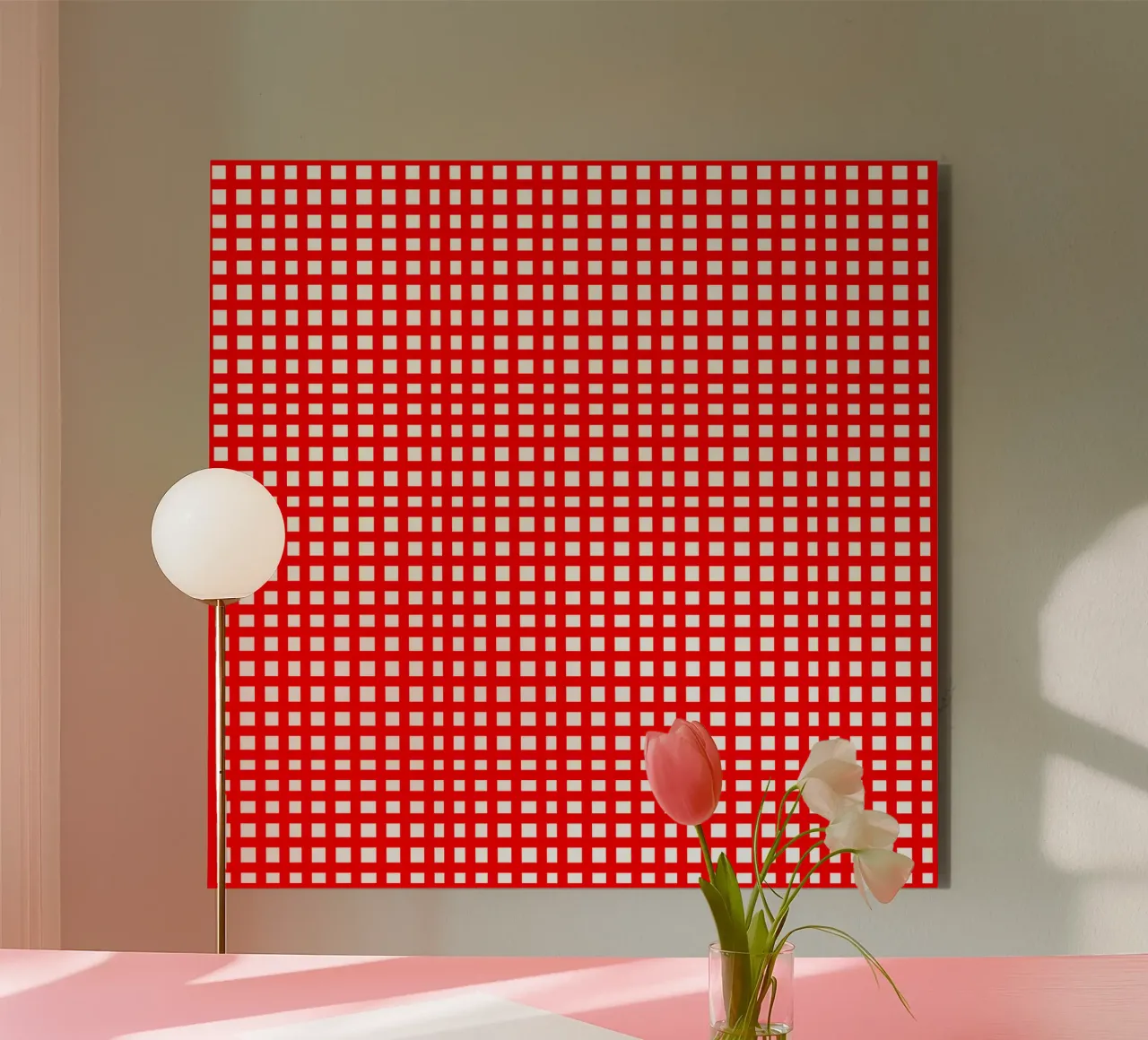 Red square mesh grid Alu-Dibond von baobabprintstore