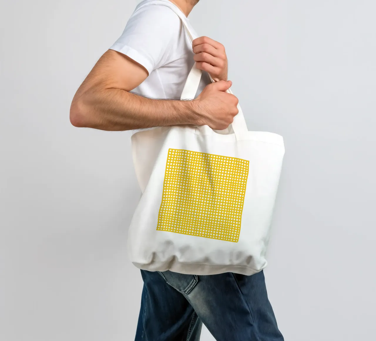 Yellow square mesh grid borsa in juta da baobabprintstore