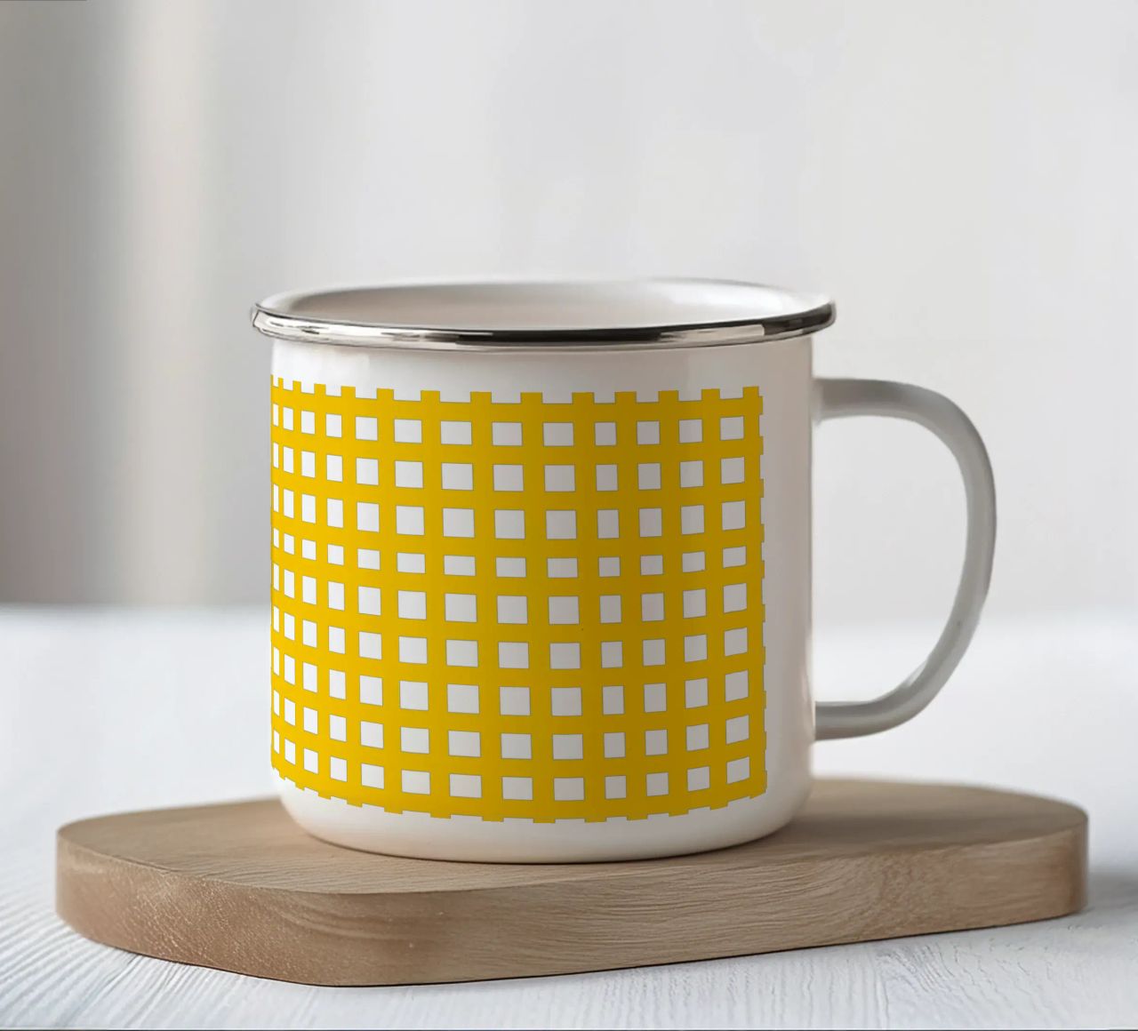 Yellow square mesh grid tazza in smalto da baobabprintstore