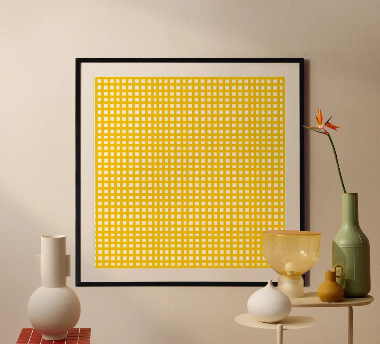 Yellow square mesh grid poster da baobabprintstore