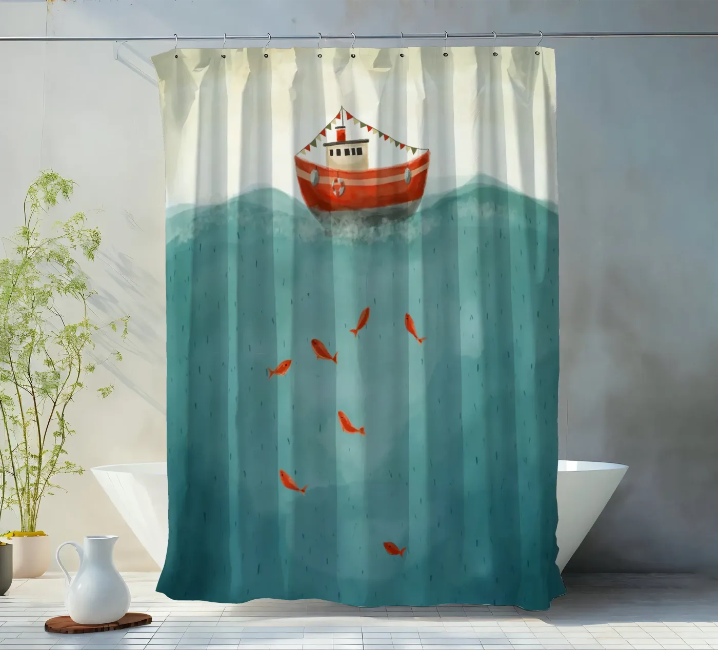 Rood bootje douchegordijn van Indigo Rain