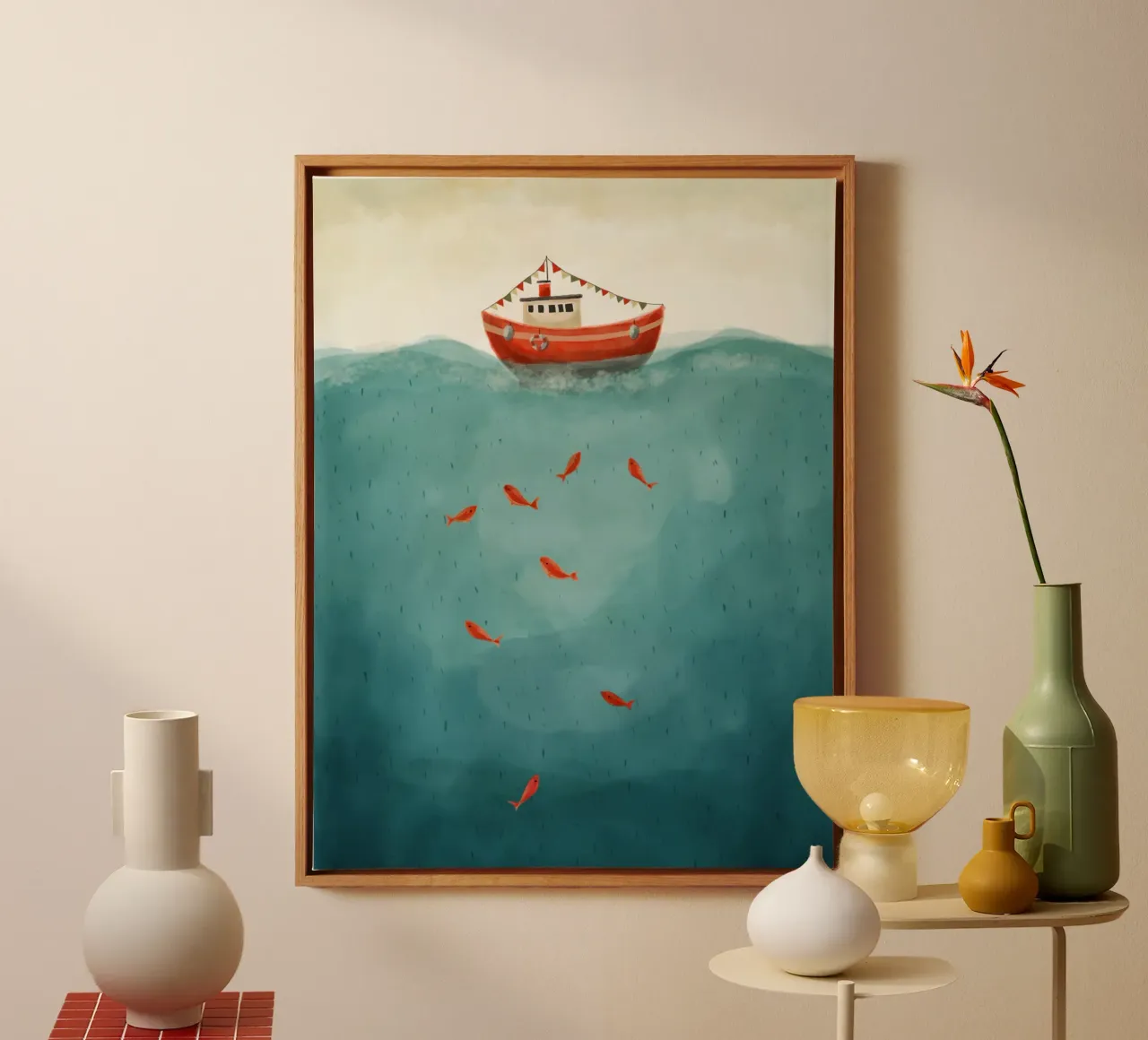 Kleines rotes Boot Leinwand mit Schattenfugenrahmen von Indigo Rain