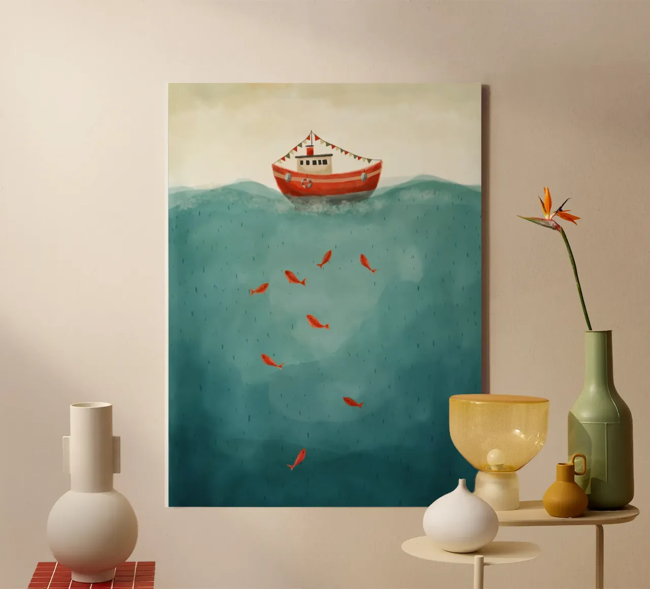 Kleines rotes Boot Leinwand mit Schattenfugenrahmen von Indigo Rain