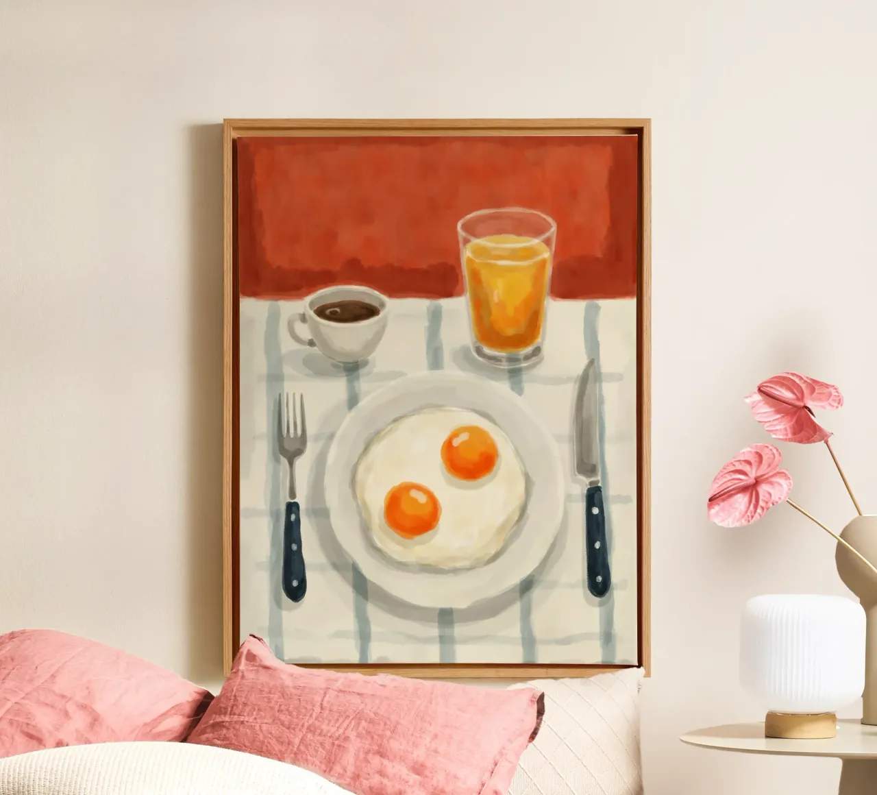 Breakfast with eggs canvas with Floater frame by Indigo Rain