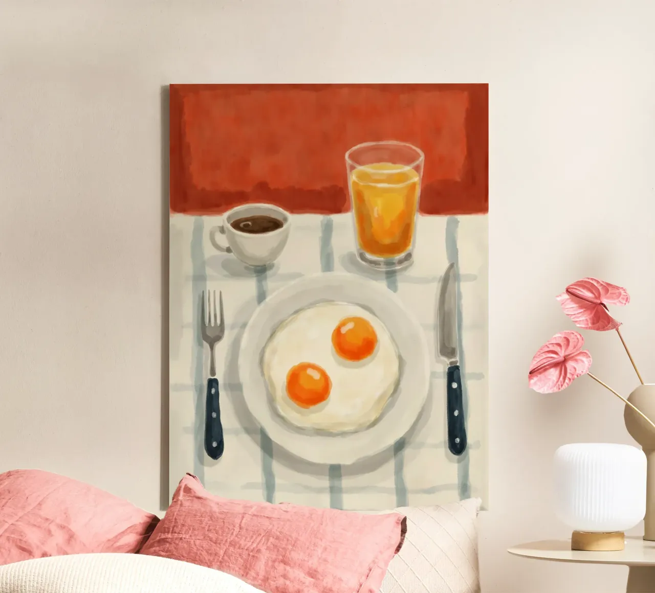 Breakfast with eggs canvas with Floater frame by Indigo Rain