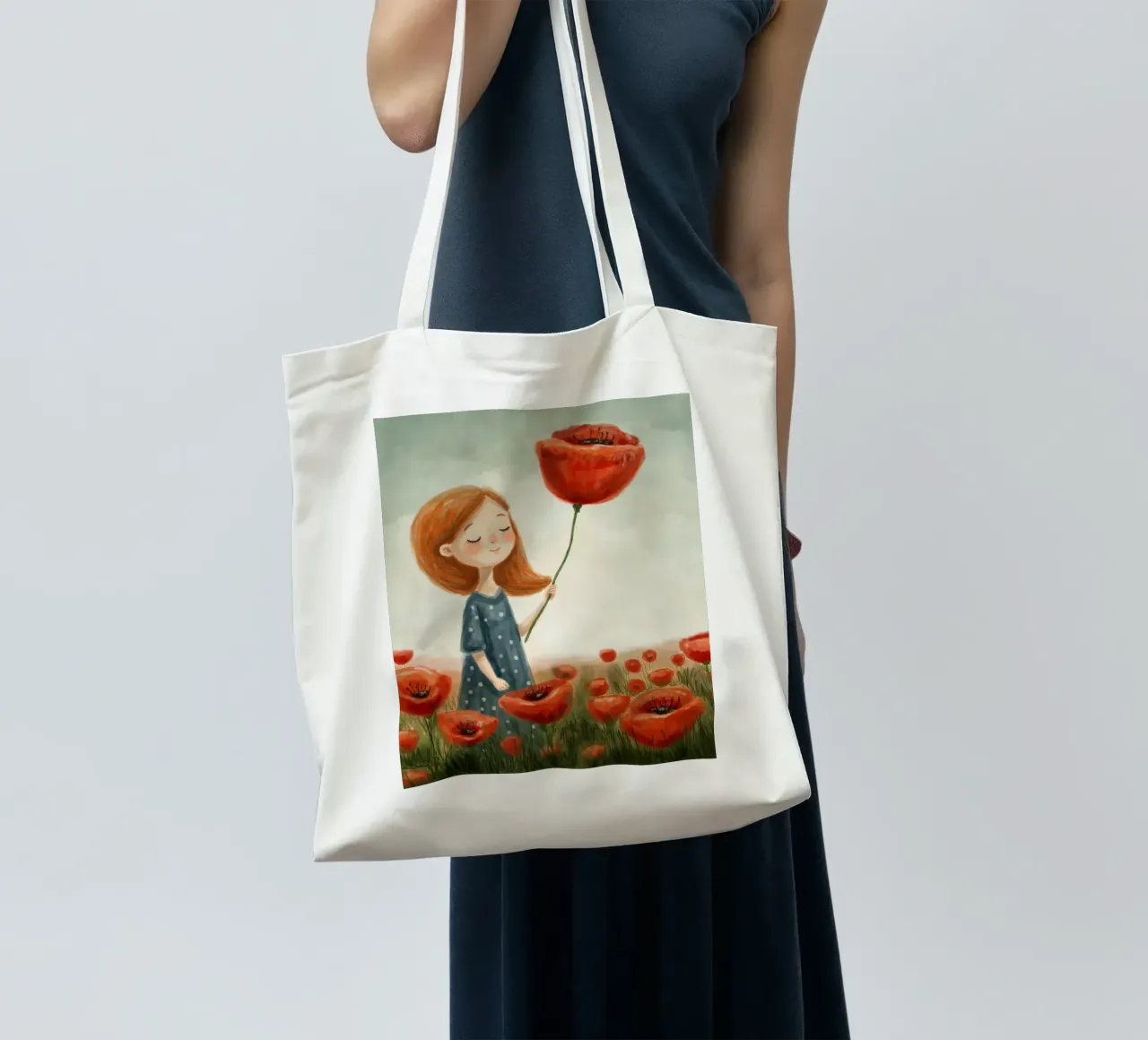 Ragazza in un campo di papaveri borsa in juta da Indigo Rain