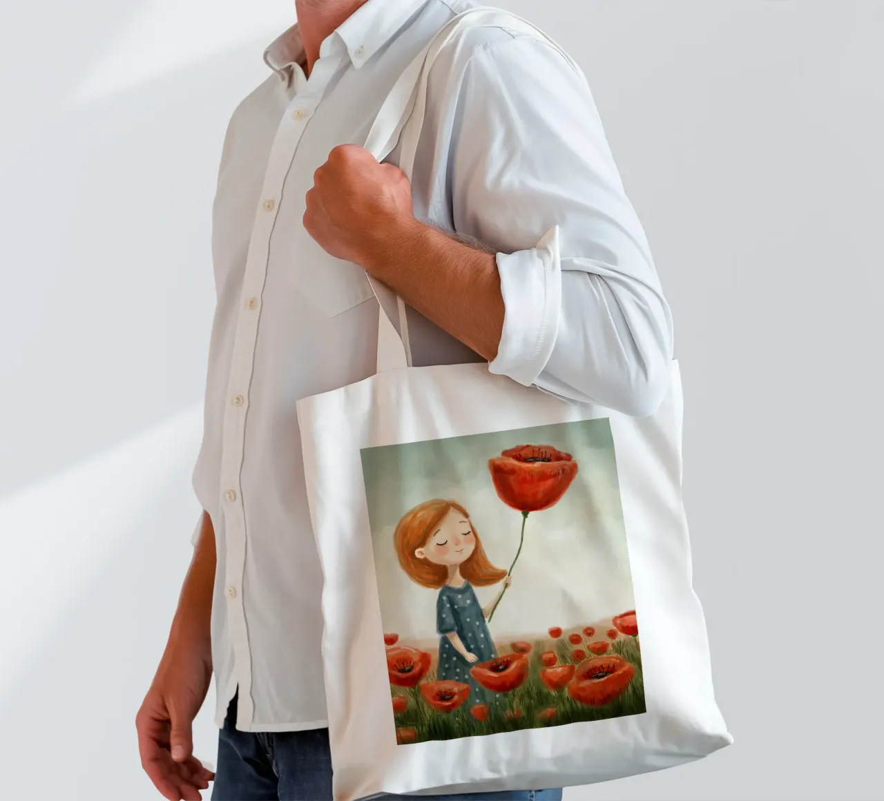 Ragazza in un campo di papaveri borsa in juta da Indigo Rain