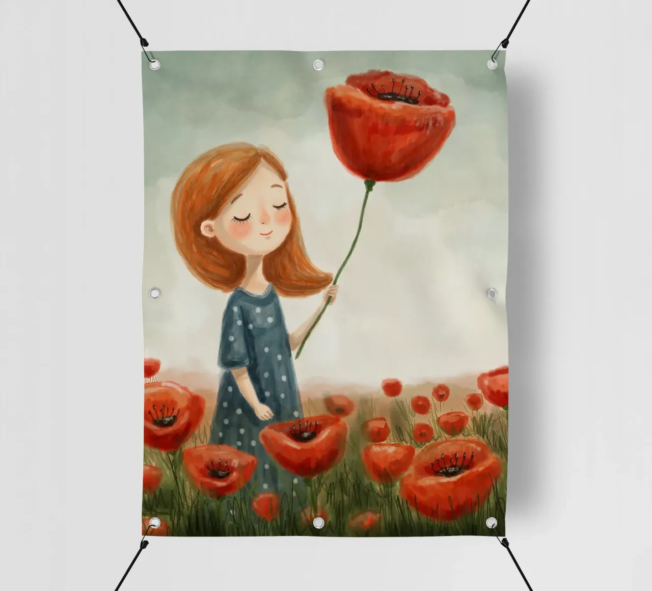 Ragazza in un campo di papaveri telo in pvc da Indigo Rain