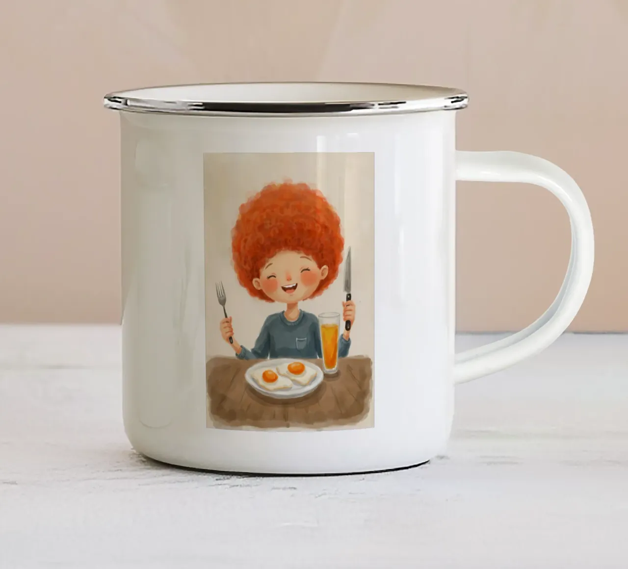 Ora della colazione tazza in smalto da Indigo Rain