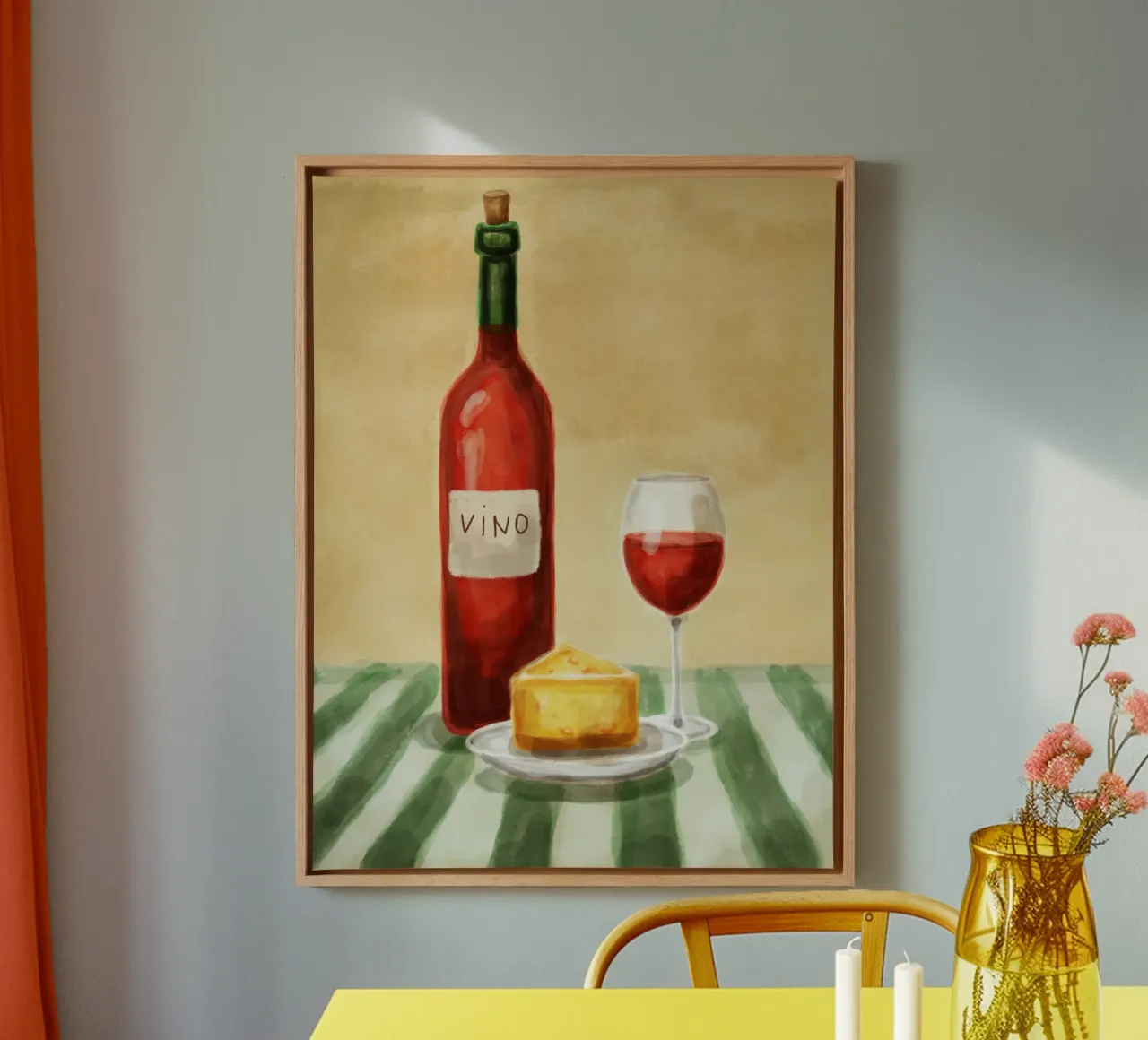 Vino rosso e formaggio tela con Cornice a cassetta da Indigo Rain