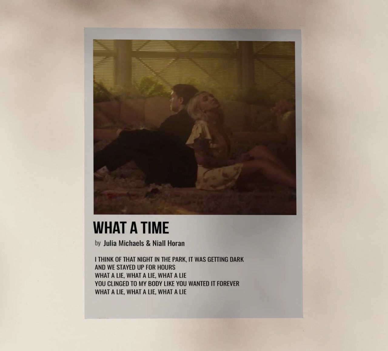 WHAT A TIME by Julia Michaels and Niall Horan pellicola backlit da SoundStudio