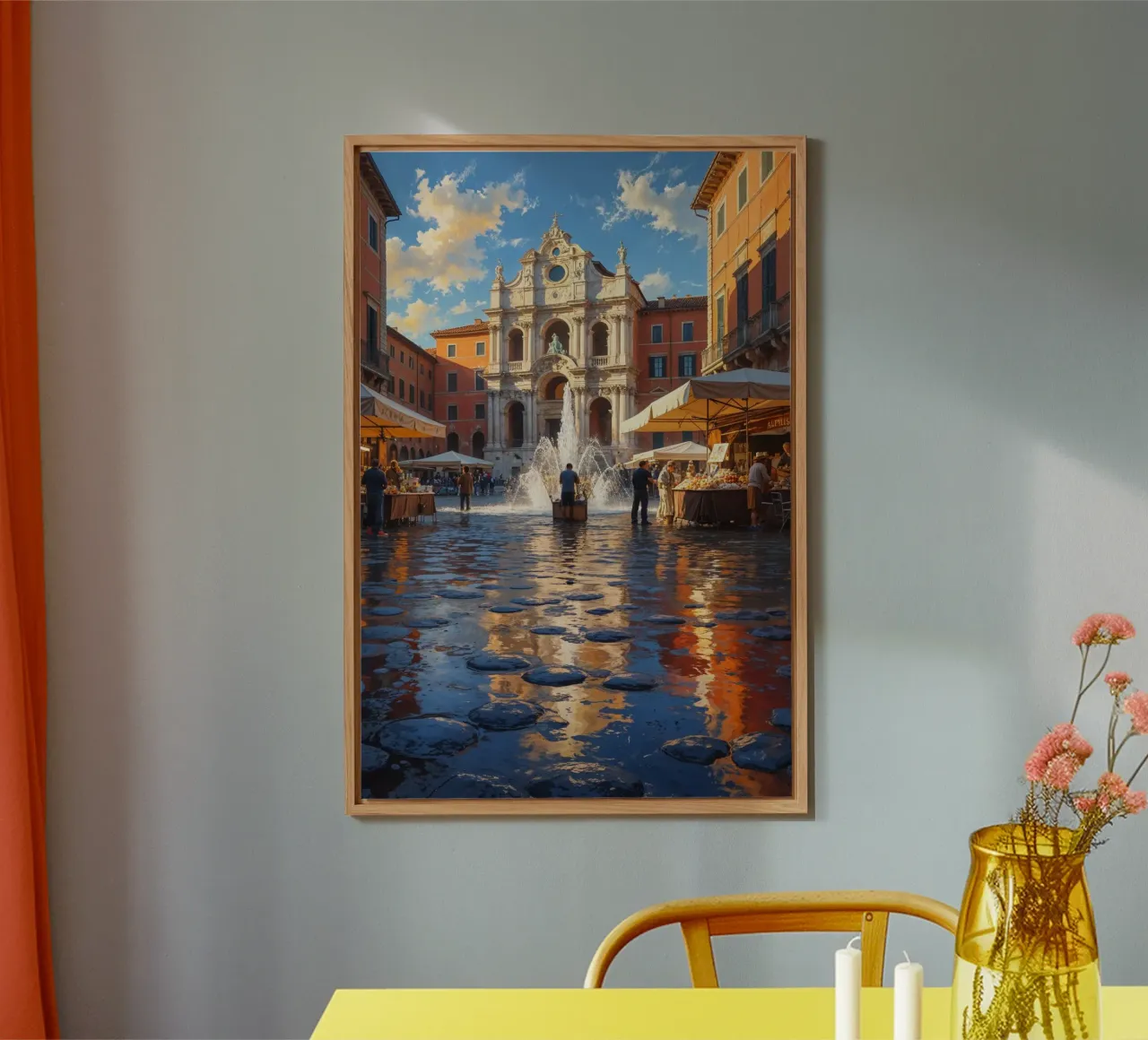 Baroque Piazza with Central Fountain Reflection alluminio dibond da AlbertKlee