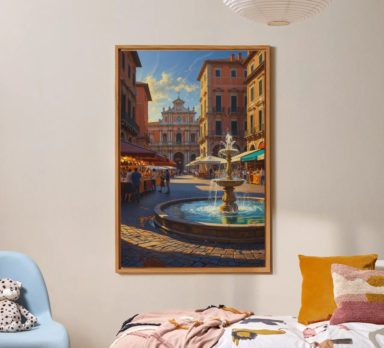 Sunlit Italian Square with Radiant Fountain alluminio dibond da AlbertKlee