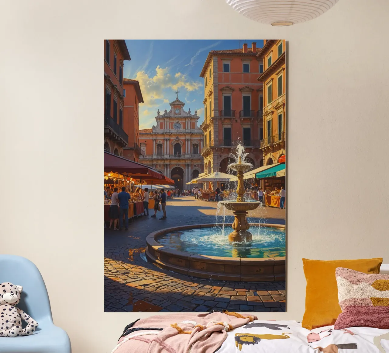 Sunlit Italian Square with Radiant Fountain alluminio dibond da AlbertKlee