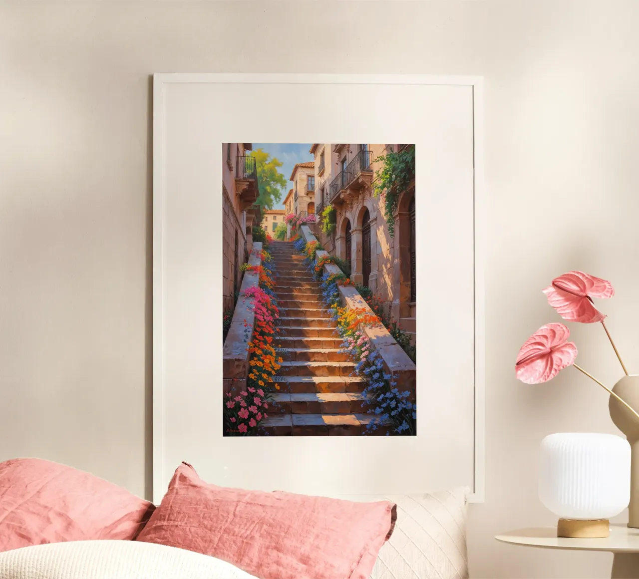 Spanish Steps adorned with vibrant floral arrangements poster da AlbertKlee